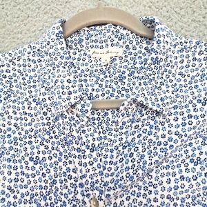 Jane and Delancey Top Womens Medium Blue Ditsy Floral Roll Tab Boho Shabby Chic